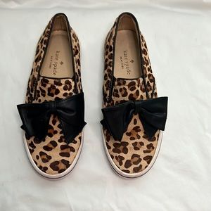 Kate Spade Womens 6 Delise Leopard Print Calf Hair Black Bow Slip On Shoes